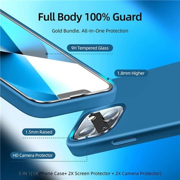 5 in 1 Designed for iPhone 13 Case, with 2 Pack Screen & Camera Lens Protector - Picture 2 of 6